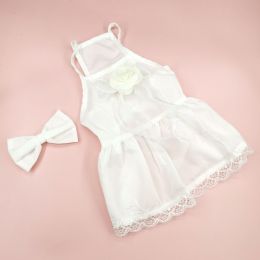 Spring And Summer Dog Clothes Cat Clothing Pet Cotton Floral Slip Dress Mesh Skirt Dress (Option: Classic Style White Dress-M)