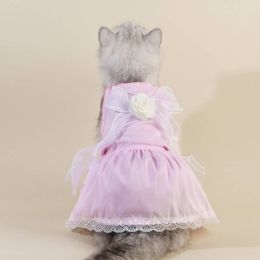 Spring And Summer Dog Clothes Cat Clothing Pet Cotton Floral Slip Dress Mesh Skirt Dress (Option: Classic Style Pink Dress-M)